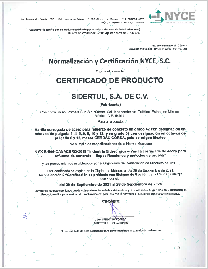 Certificación de producto grado 42