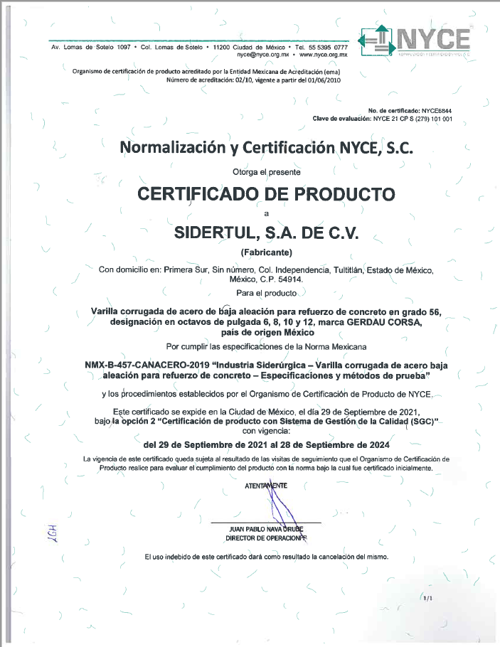 Certificación de producto grado 42