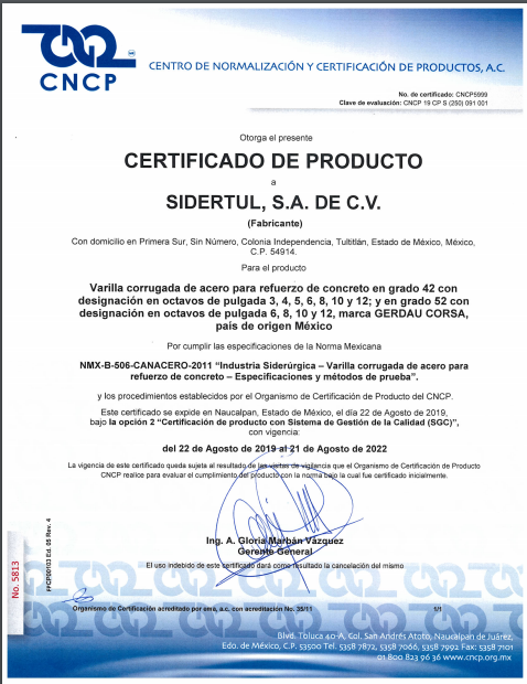 certificado de producto varilla 99