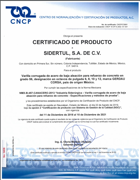 certificado de producto varilla 99