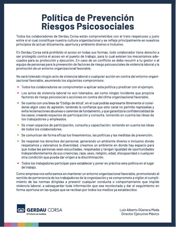 Política de prevención riesgos psicosociales