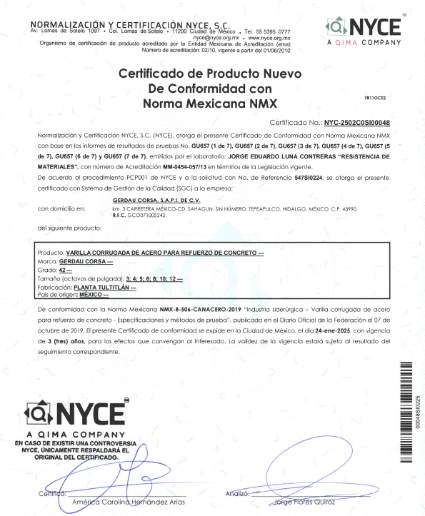 Certificado Varilla Grado 42